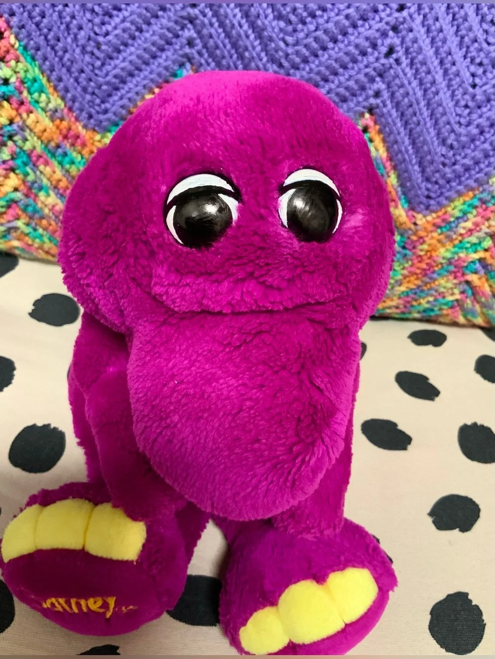 Vintage BARNEY Purple Dinosaur Dakin The Lyons Group Plush Hand Puppet Toy 1992
